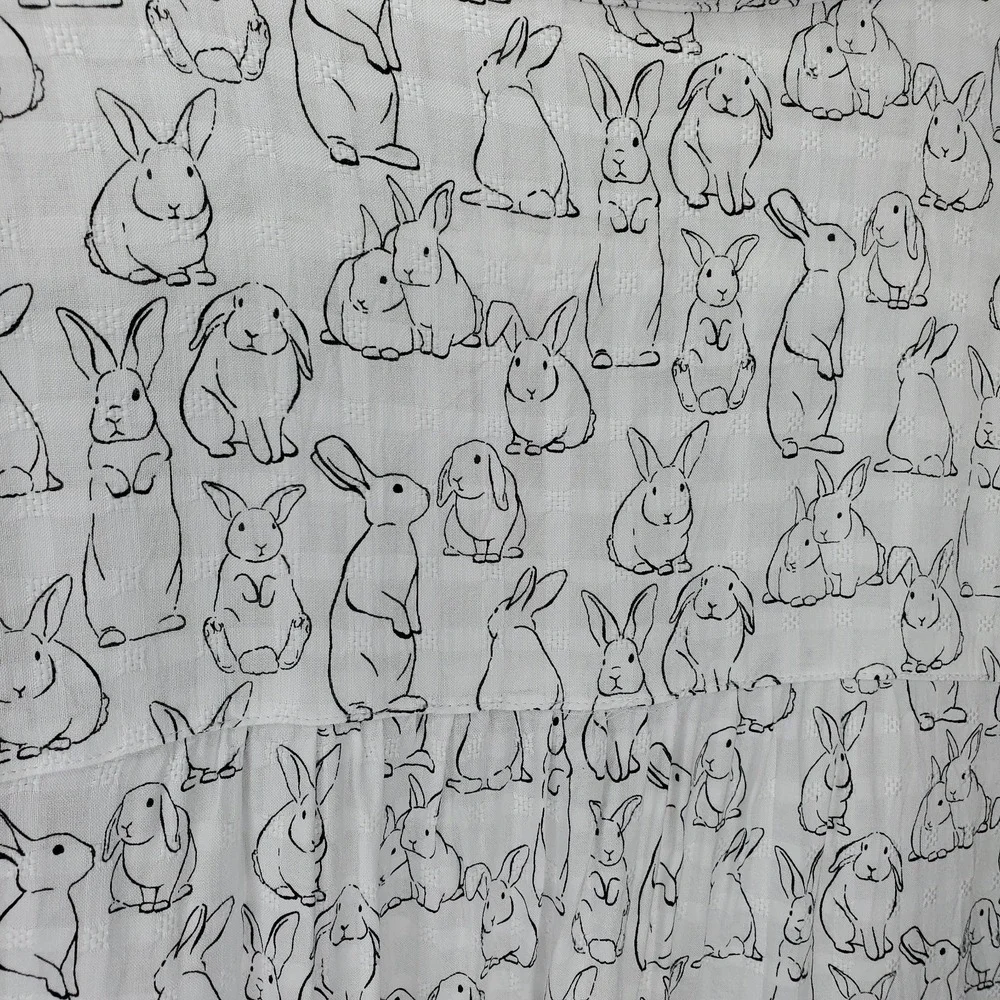 Jane Delancey White Rabbit Button Shirt Lightweight Boxy Beachy Bunny Spring - Picture 5 of 10